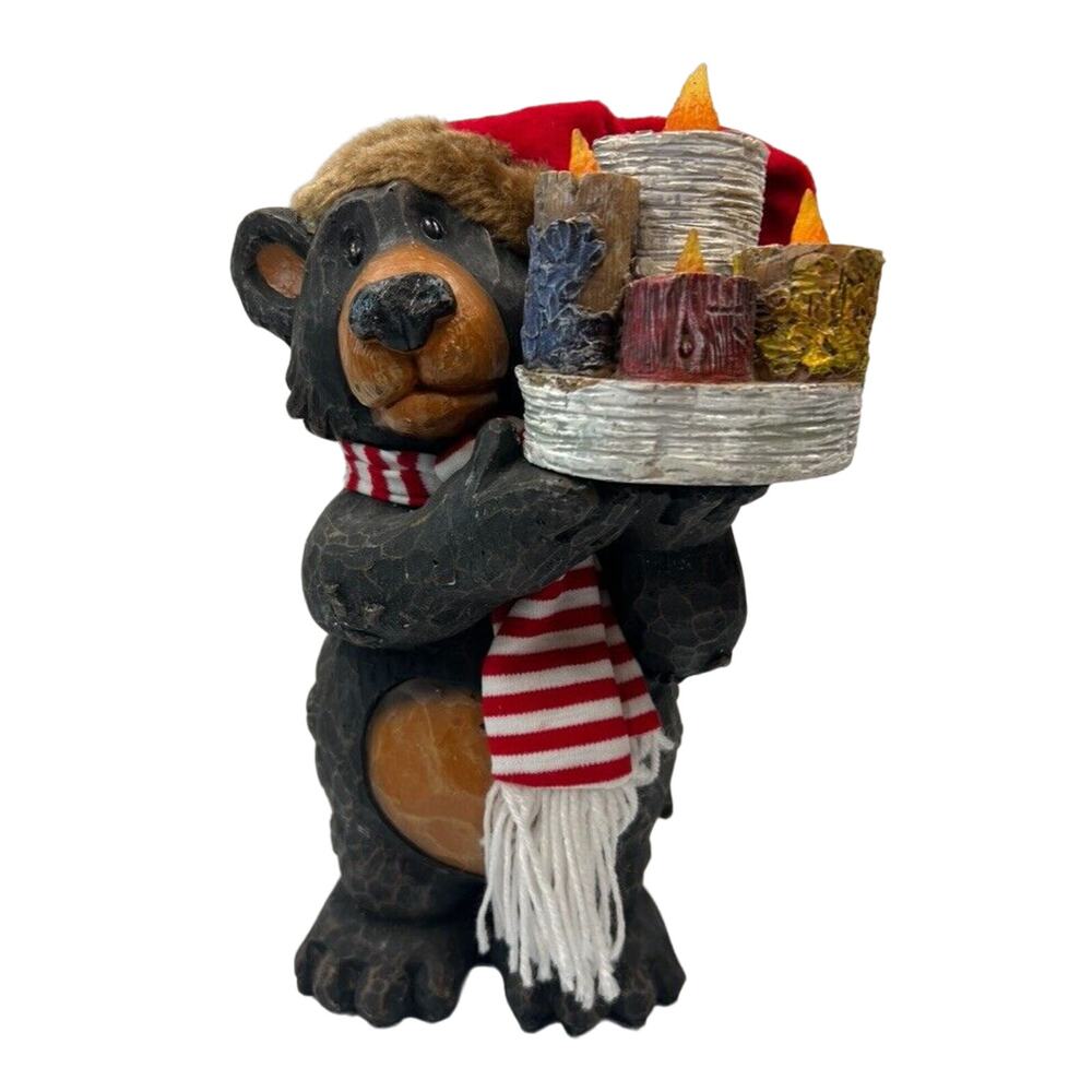 WMG 2008 Resin 12 in Holiday Light Up Brown Santa Hat Bear Christmas Brown WORKS